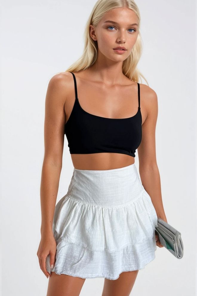 Black Fashion Fustă Albă Boho Stratificată Mini Talie Înaltă Îmbrăcăminte cu ridicata De stradă