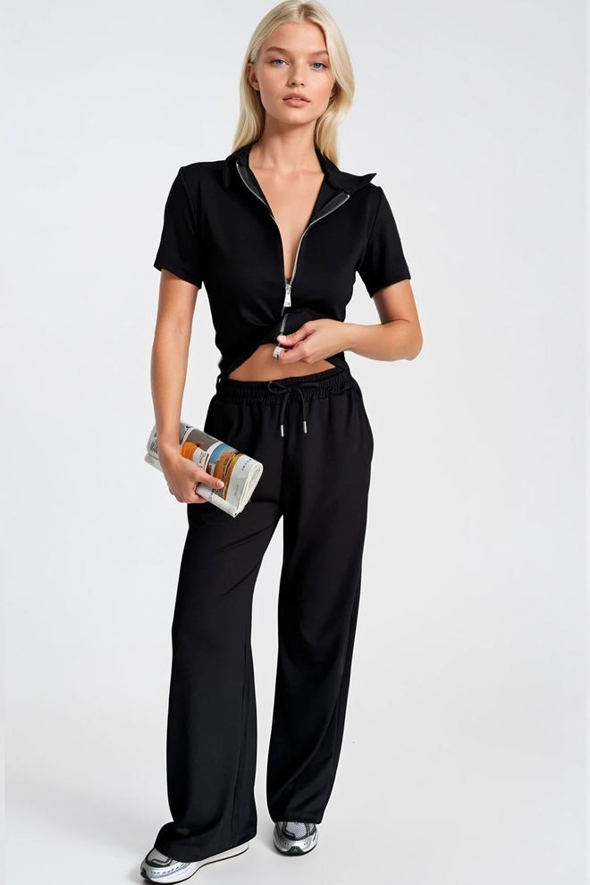 Black Fashion Noir Sport Décontracté Ensemble Vêtements en gros Décontracté