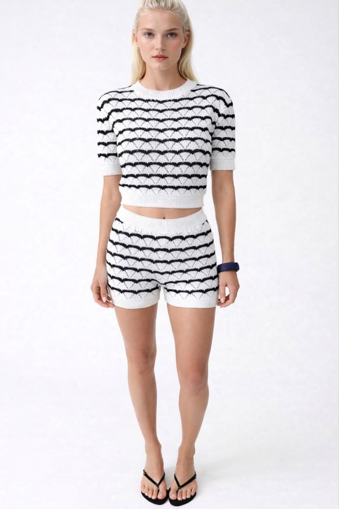 Black Fashion Ensemble Blanc Décontracté Rayé Sweat Vêtements en gros Laine