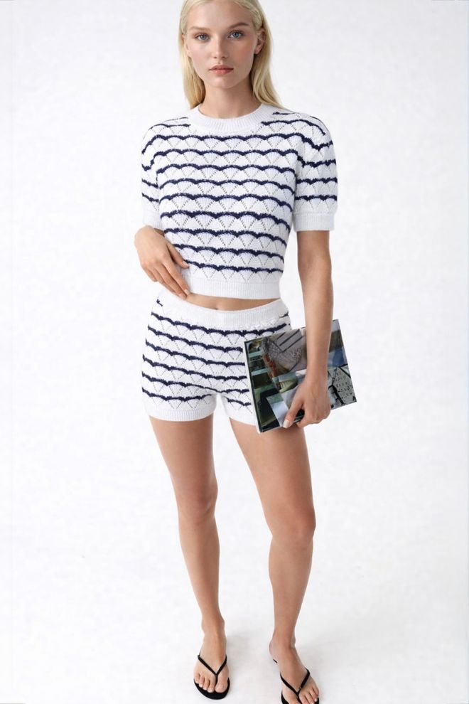 Black Fashion Ensemble Vintage Décontracté Beige Rayé Vêtements en gros 5