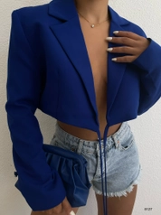 A model wears 38809 - Jacket - Blue, wholesale undefined of Black Fashion to display at Lonca