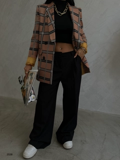 A wholesale clothing model wears 38173 - Jacket - Beige, Turkish wholesale Jacket of Black Fashion