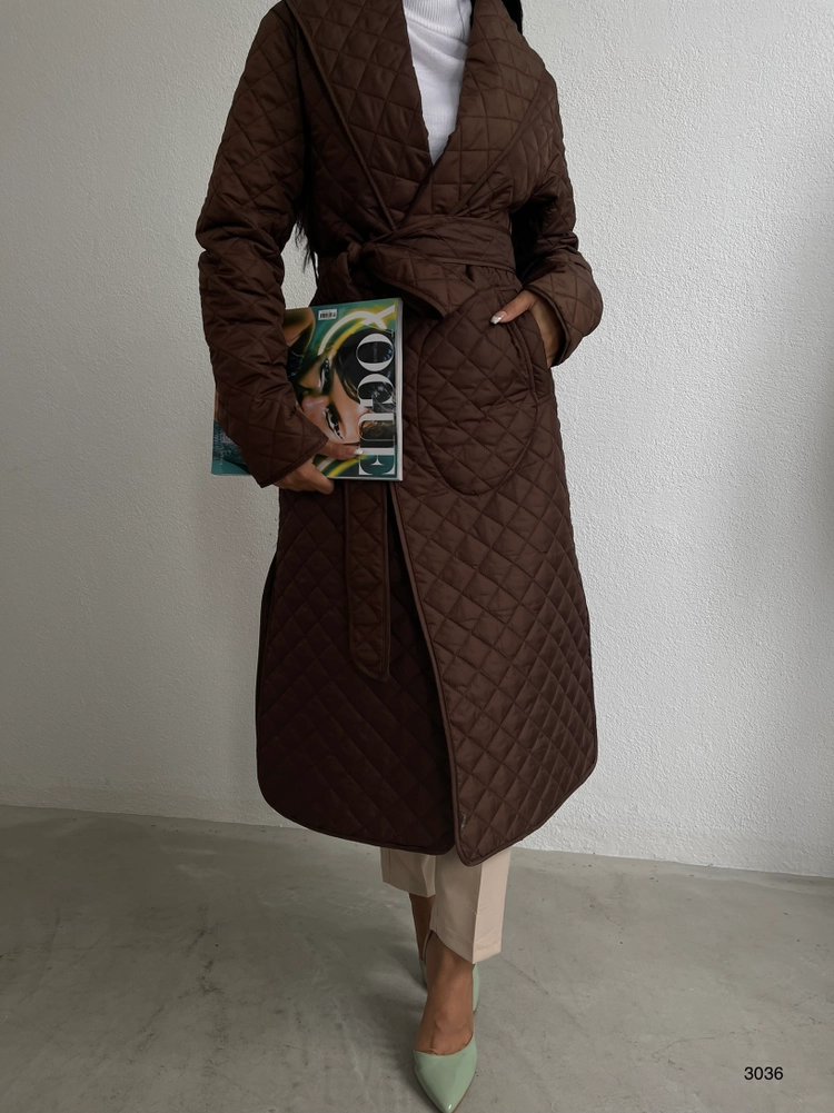 A model wears 38199 - Trenchcoat - Brown, wholesale Trenchcoat of Black Fashion to display at Lonca