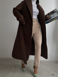 A wholesale clothing model wears 38199 - Trenchcoat - Brown, Turkish wholesale Trenchcoat of Black Fashion