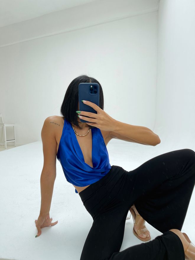 Black Fashion Crop Top Blau Großhandelskleidung Elegant