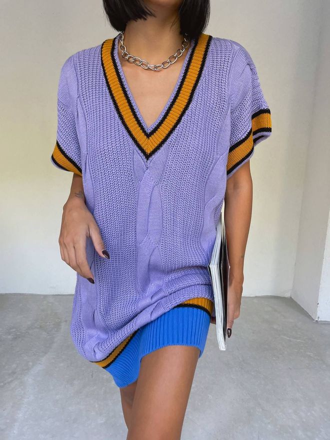 Black Fashion Farbiger Strickpullover Mit V Ausschnitt – Flieder Großhandelskleidung Lässig