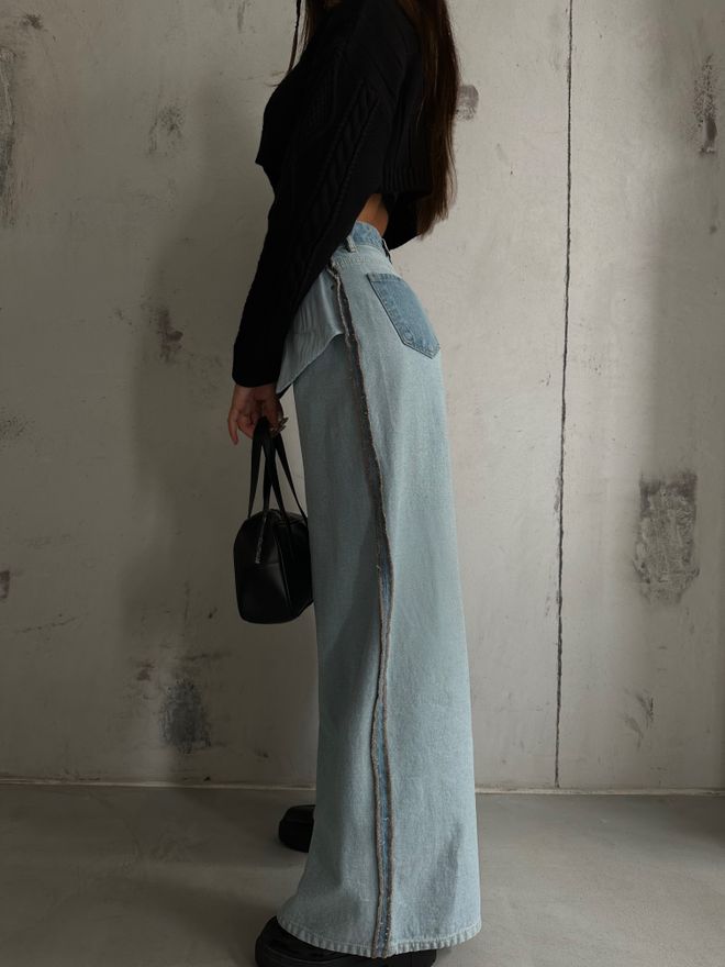 Black Fashion Reverse Fabric Wide Leg Jean Šviesiai Mėlyna Didmeninė prekyba drabužiais 0