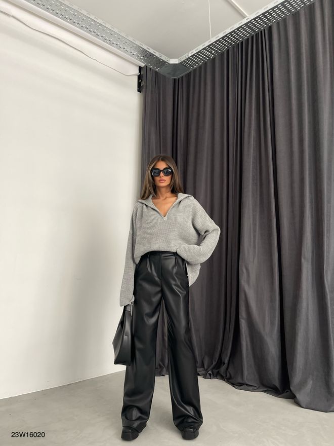 Black Fashion Πουλόβερ Με Φερμουάρ Γιακά Γκρι Χονδρικό εμπόριο ενδυμάτων Casual