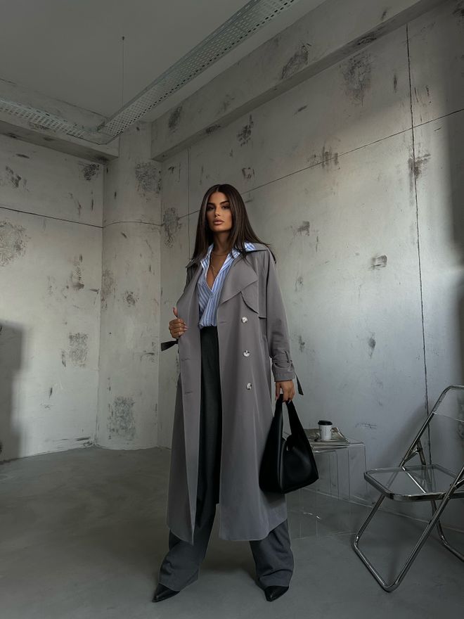 Black Fashion معطف واق من المطر أساسي كبير الحجم رمادي ملابس بالجملة غير رسمي