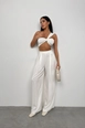 A wholesale clothing model wears bla11304-one-shoulder-asymmetrical-bra-ecru, Turkish wholesale  of 