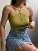 Un model de îmbrăcăminte angro poartă 38768-crop-top-green, turcesc angro  de 