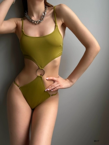 A wholesale clothing model wears  Monokini - Green
, Turkish wholesale Swimwear of Black Fashion