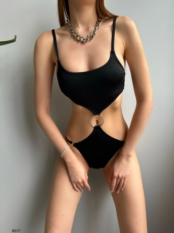 A wholesale clothing model wears  Monokini - Black
, Turkish wholesale Swimwear of Black Fashion