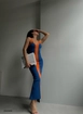 Модел на дрехи на едро носи bla10094-dress-sax-and-orange, турски едро  на 