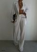 A wholesale clothing model wears bla10583-one-button-linen-blazer-white, Turkish wholesale  of 