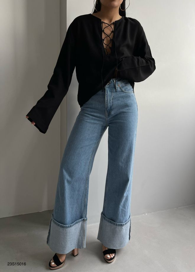 Black Fashion Linnen blouse met veters Zwart Groothandel Kleding Casual