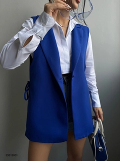 A wholesale clothing model wears BLA10342 - Lace Detail Blazer Vest - Blue, Turkish wholesale Vest of Black Fashion