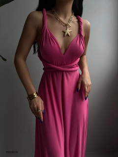 A wholesale clothing model wears BLA10381 - Tie Maxi Dress - Fuchsia, Turkish wholesale Dress of Black Fashion
