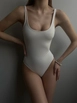 A wholesale clothing model wears bla10399-low-back-square-collar-swimsuit-white, Turkish wholesale  of 