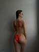 A wholesale clothing model wears bla10389-piping-detail-pleated-bikini-suit-orange, Turkish wholesale  of 