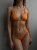 A wholesale clothing model wears bla10409-printed-bikini-suit-orange, Turkish wholesale  of 