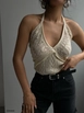 Een kledingmodel uit de groothandel draagt bla10443-openwork-crop-bustier-white, Turkse groothandel  van 