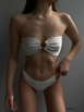 A wholesale clothing model wears bla10531-textured-bikini-suit-white, Turkish wholesale  of 