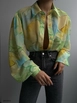 A wholesale clothing model wears bla10538-patterned-chiffon-shirt-green, Turkish wholesale  of 