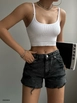 A wholesale clothing model wears bla10559-laser-denim-shorts-snow-wash-smoked, Turkish wholesale  of 