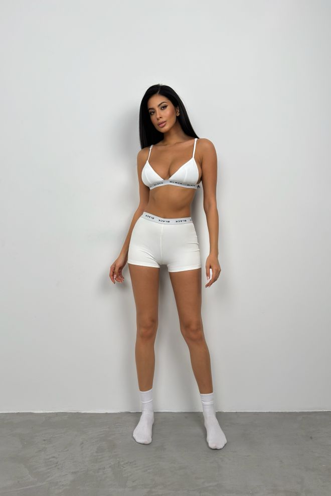Black Fashion Rubber Detailed Sports Bra White Wholesale Clothing Casual