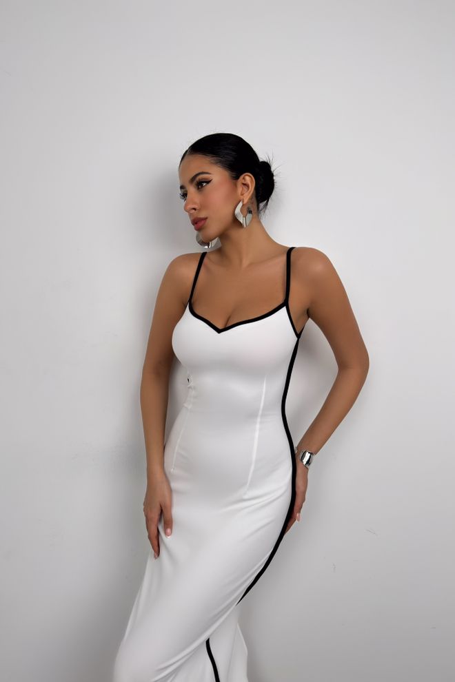 ESPADA White Sleeveless Bodycon Midi Dress With Sweetheart Neck Wholesale Clothing Spring