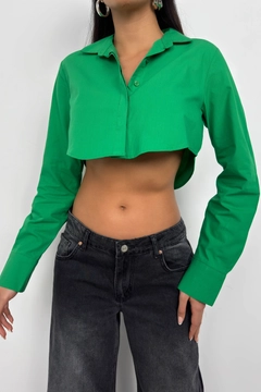 Veleprodajni model oblačil nosi BLA10269 - Cuff Detail Crop Shirt - Green, turška veleprodaja Crop Top od Black Fashion
