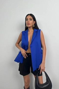 Una modella di abbigliamento all'ingrosso indossa BLA10342 - Lace Detail Blazer Vest - Blue, vendita all'ingrosso turca di Veste di Black Fashion