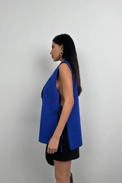Модел на дрехи на едро носи BLA10342 - Lace Detail Blazer Vest - Blue, турски едро Жилетка на Black Fashion