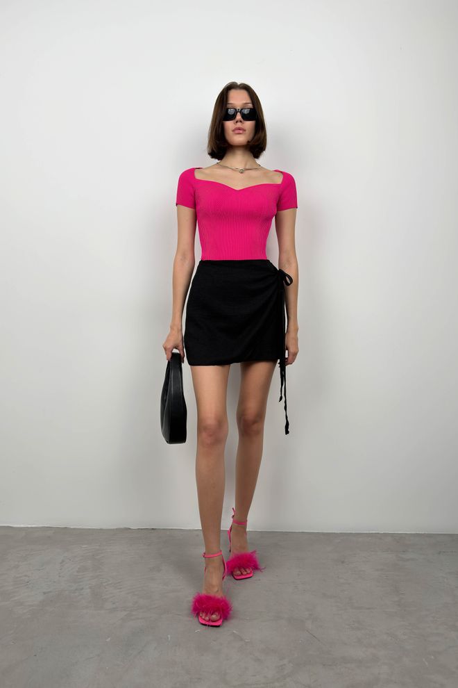 Black Fashion Blouse Fuchsia Groothandel Kleding Casual