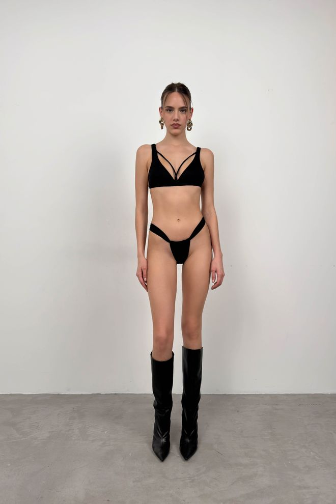 Black Fashion بدلة بيكيني بلون أسود ملابس بالجملة 0