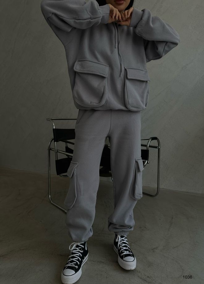 Black Fashion Cargo Pocket Suit Gray Wholesale Clothing 0