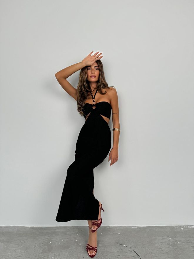 ESPADA Czarny Sukienka Seksowny Elegancki Glam Bodycon Maxi Z Rękawem Typu Cap Hurtowa sprzedaż odzieży Poliester