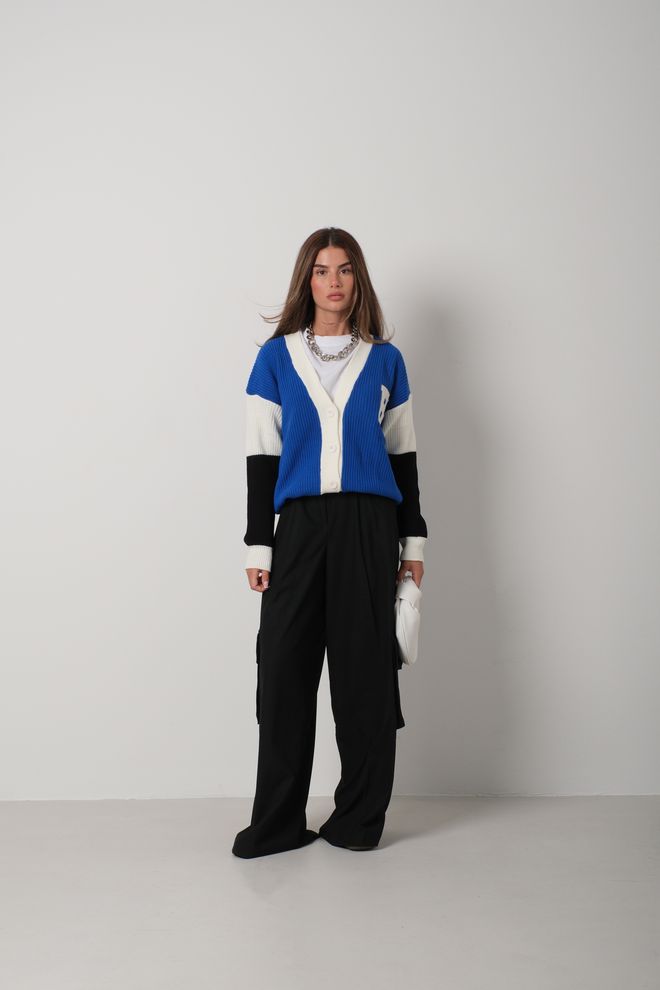 Black Fashion Emblem College Cardigan Blue Wholesale Clothing Casual