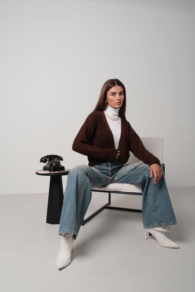 Black Fashion سترة تريكو قصيرة من الأنابيب بني ملابس بالجملة غير رسمي
