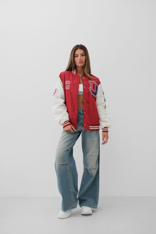 Black Fashion Oversize Κεντημένο College Jacket Κόκκινο Χονδρικό εμπόριο ενδυμάτων Casual