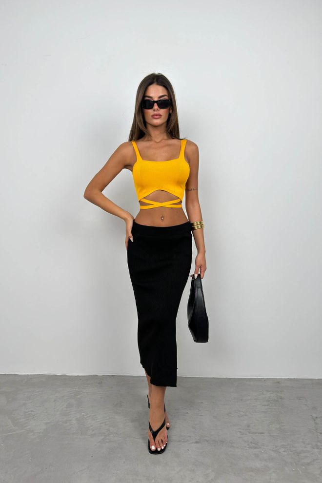 Black Fashion Top Corto Naranja Ropa al por mayor Casual
