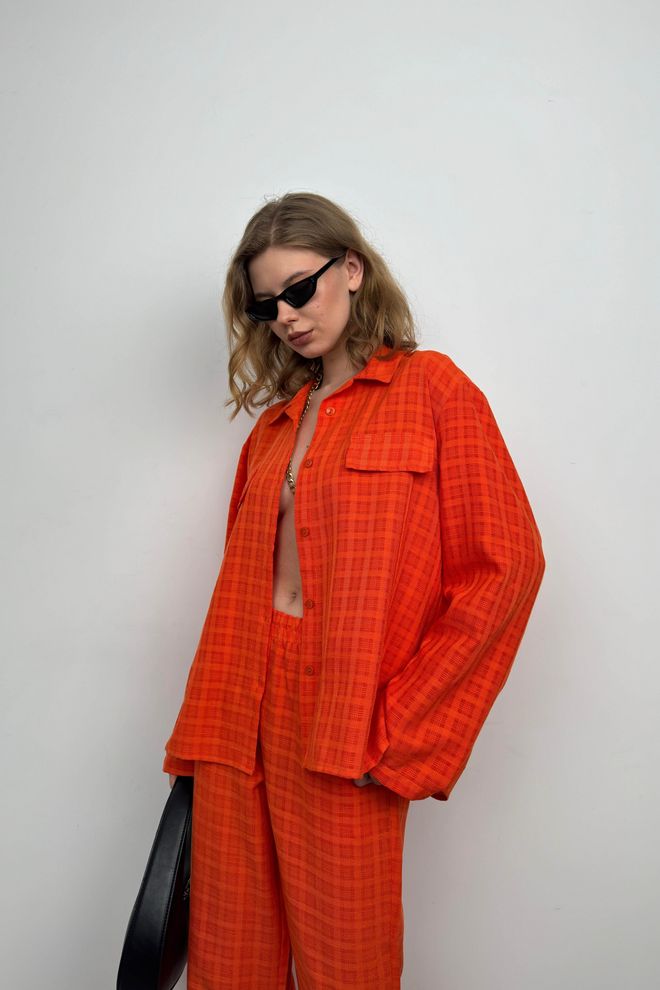 Black Fashion Pocket Shirt Pants Double Suit Orange Wholesale Clothing Spring