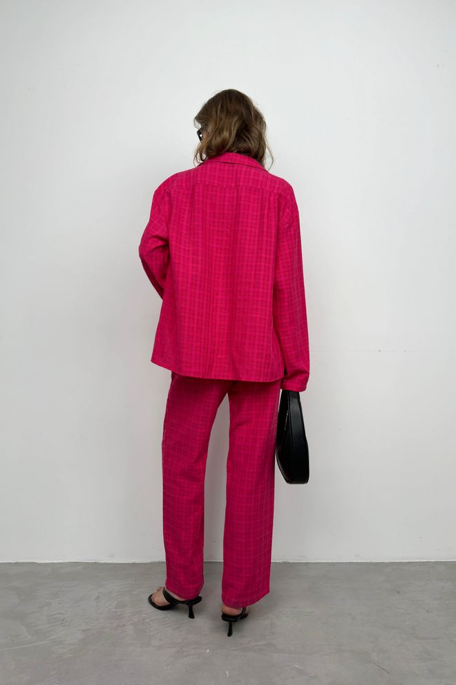Black Fashion Pocket Shirt Pants Double Suit Fuchsia Wholesale Clothing Formal