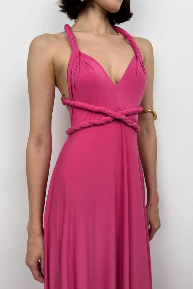 Black Fashion Maxikleid Zum Binden Fuchsia Großhandelskleidung Polyester