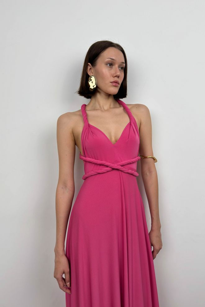 Black Fashion Maxikleid Zum Binden Fuchsia Großhandelskleidung Frühling