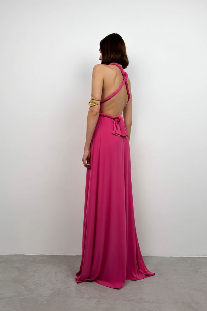 Black Fashion Maxikleid Zum Binden Fuchsia Großhandelskleidung 4