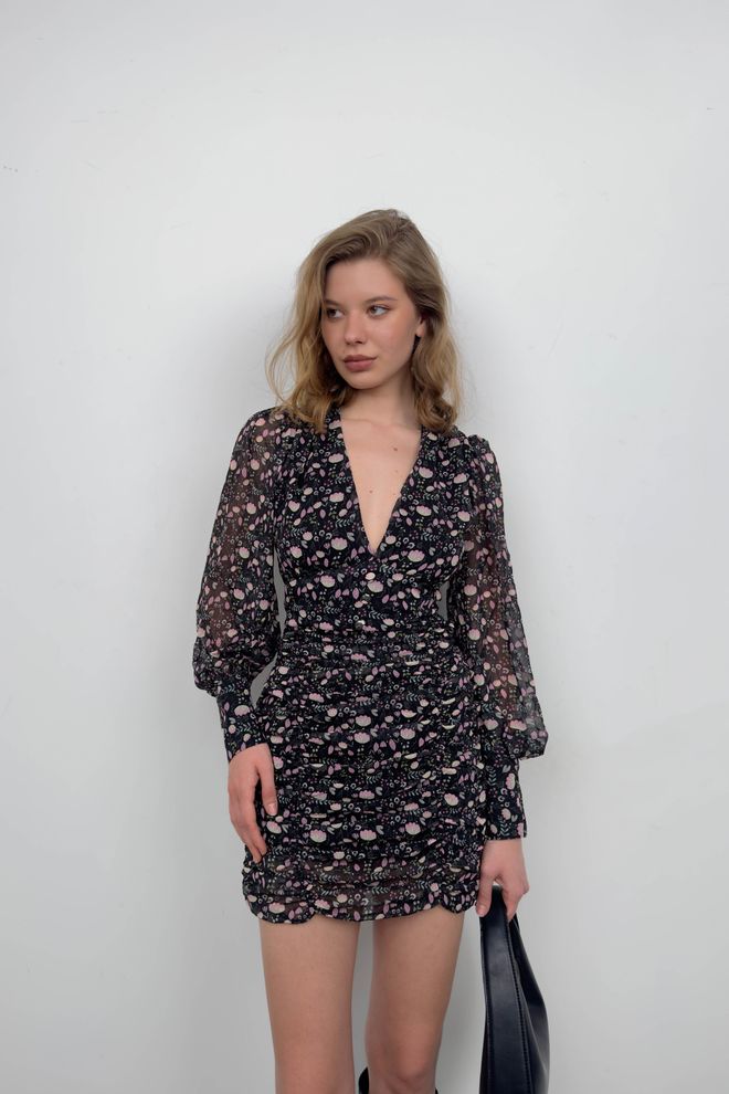 Black Fashion Шифоновое Платье С Принтом Черный Оптовая продажа одежды Коктейль