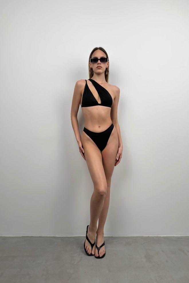 Black Fashion Conjunto de bikini de un hombro Negro Ropa al por mayor 0