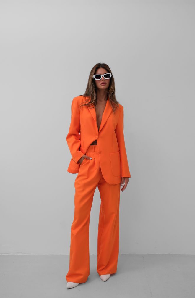 Black Fashion Conjunto de chaqueta tipo blazer con pantalones doblados en la cintura Naranja Ropa al por mayor Formal